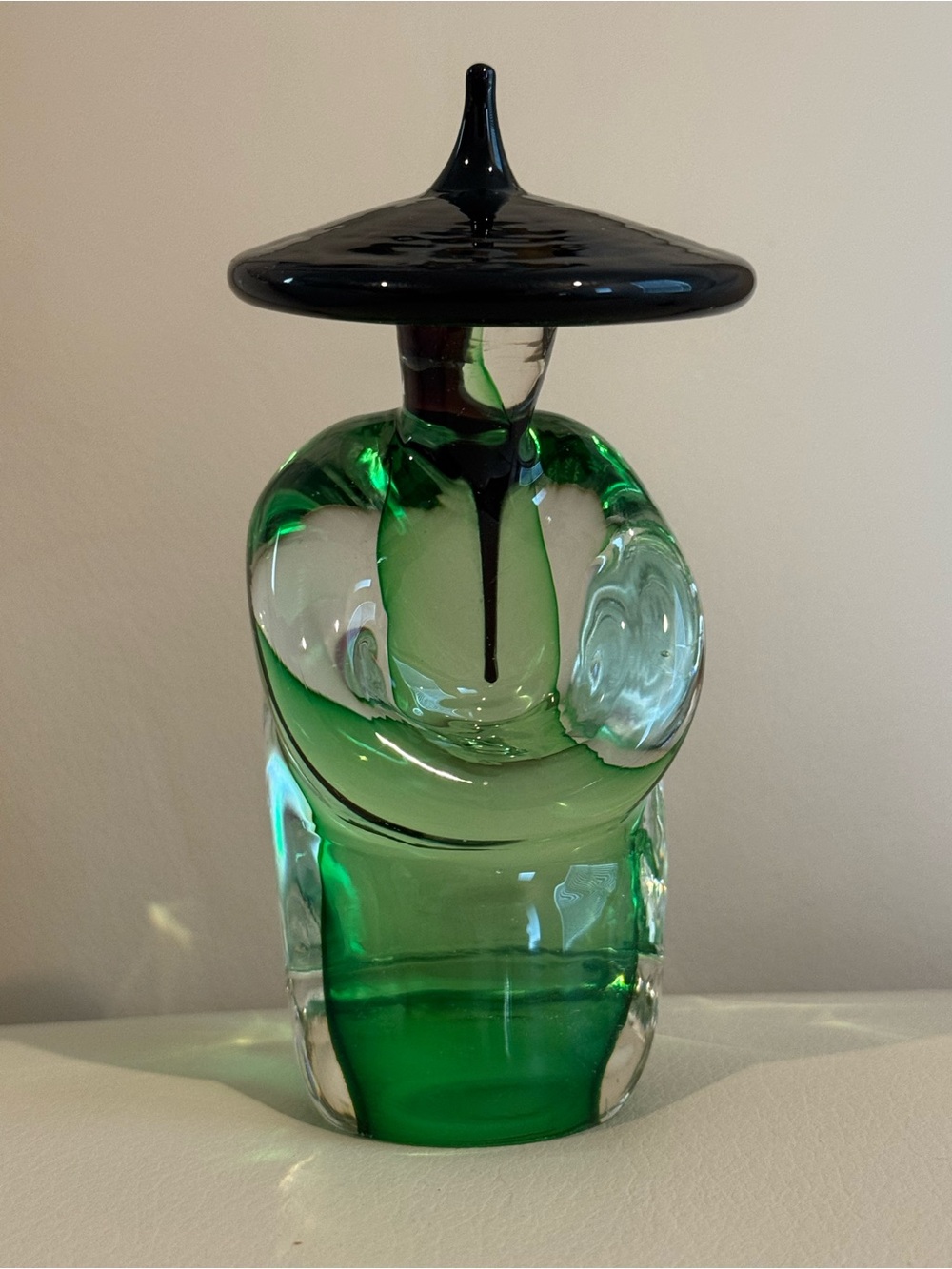 Murano Green and Black Sculptural Glass Bottle
